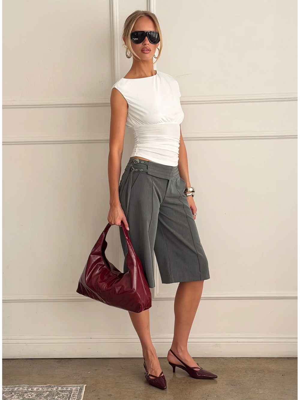 Princess Polly Rakelle 3/4 Tailored Shorts Dark Grey